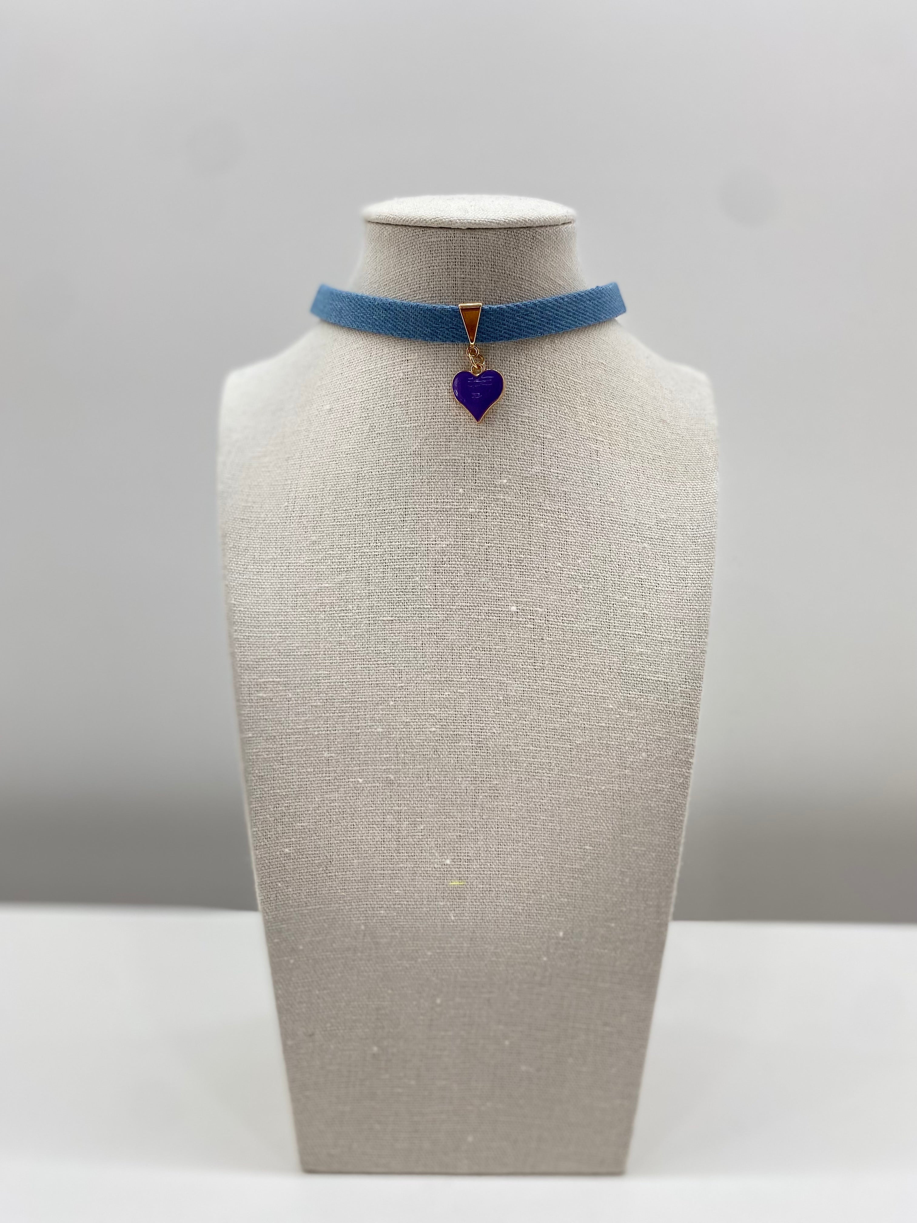 Choker jeans cuore smaltato